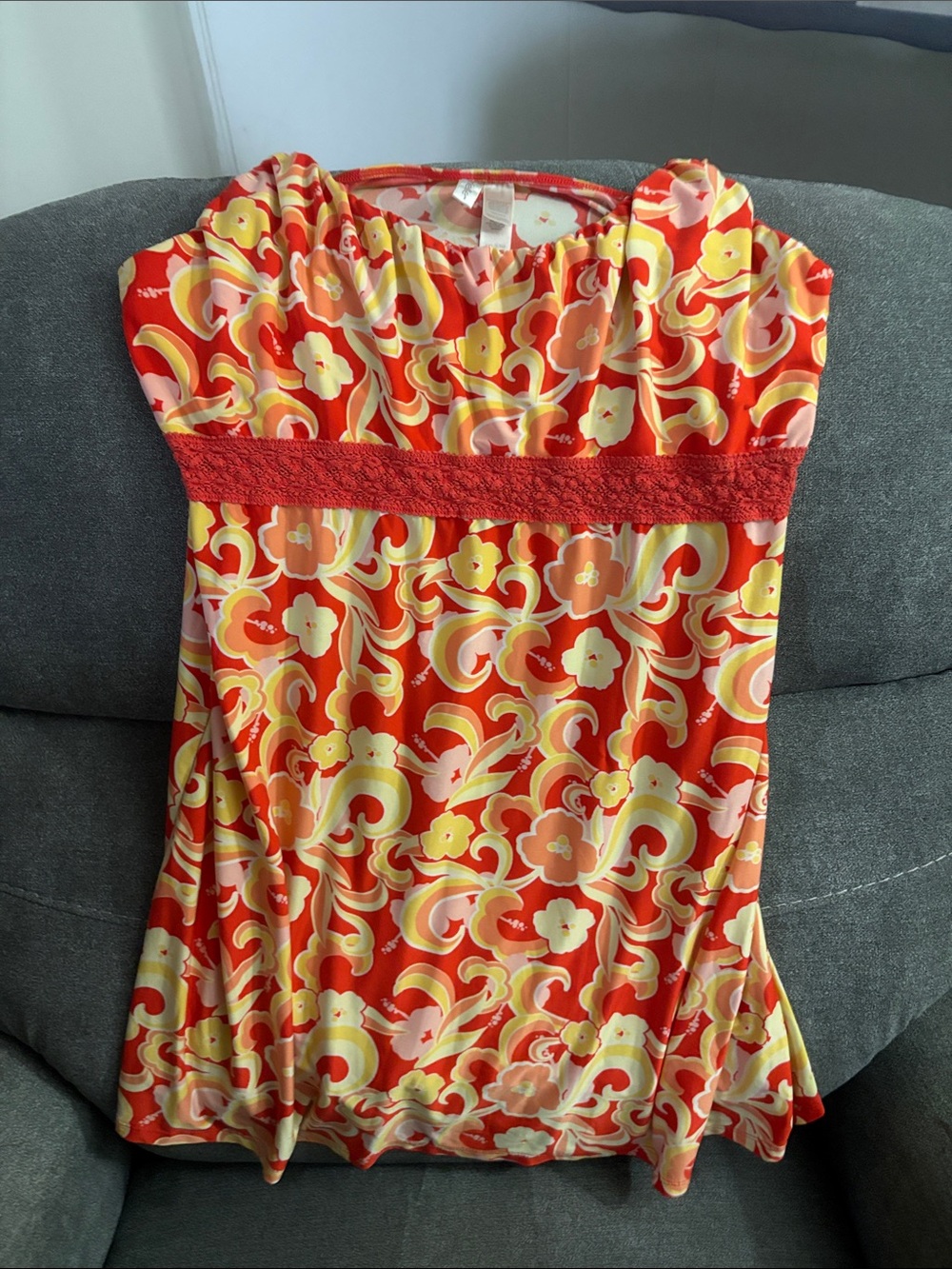 Ambrielle Red Yellow Floral Empire Waist Dress